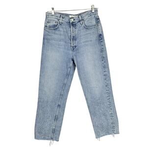 Trave Jeans Harper Crop Straight High Rise Raw Hem Button Fly Grunge Denim 30